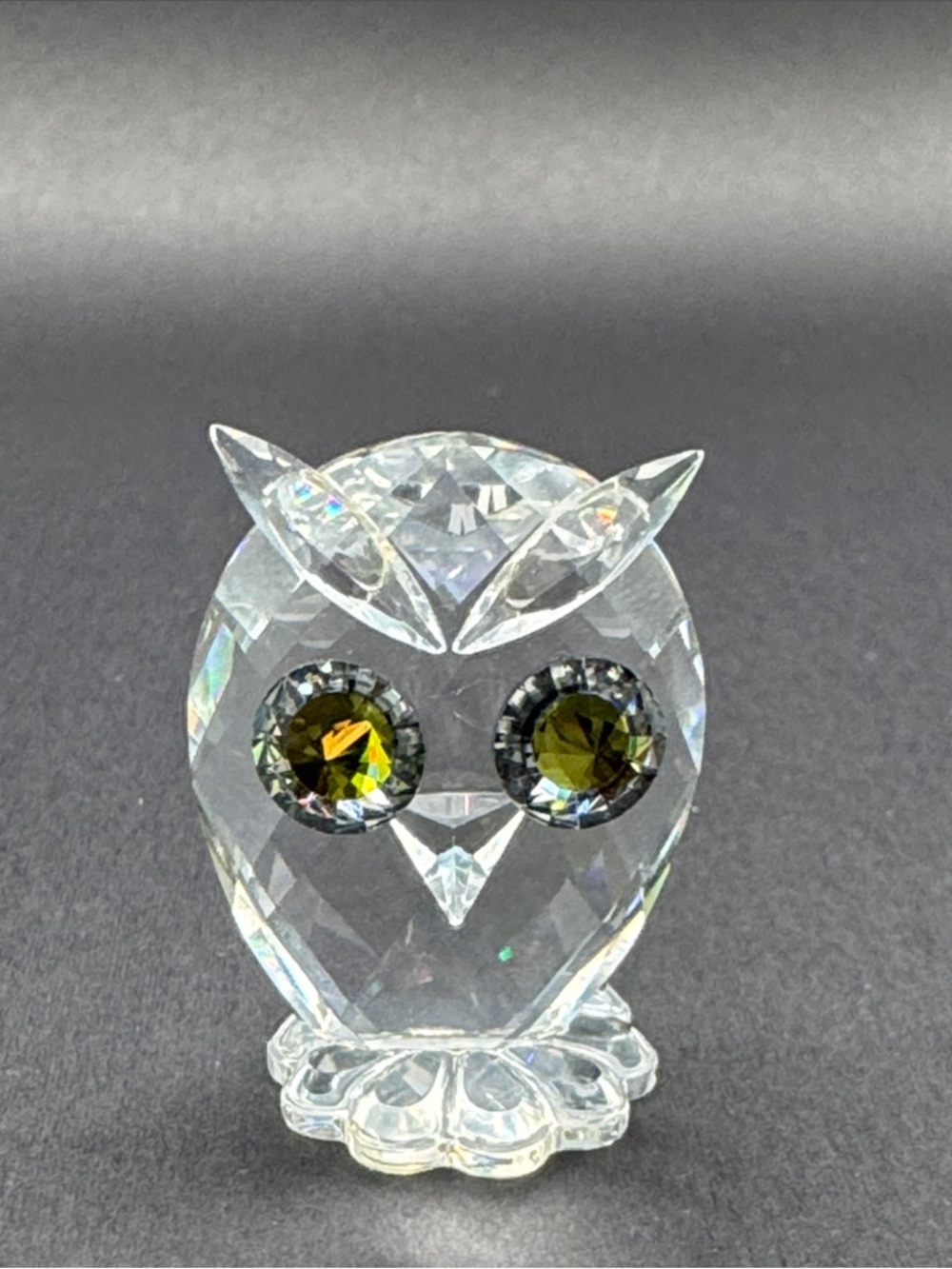 Swarovski Crystal Owl Figurine with Citrine into Green Eyes